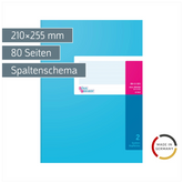 Spaltenbuch mit Kopfleiste | A4, 80 Seiten, 2 Spalten, Karton, magenta/hellblau